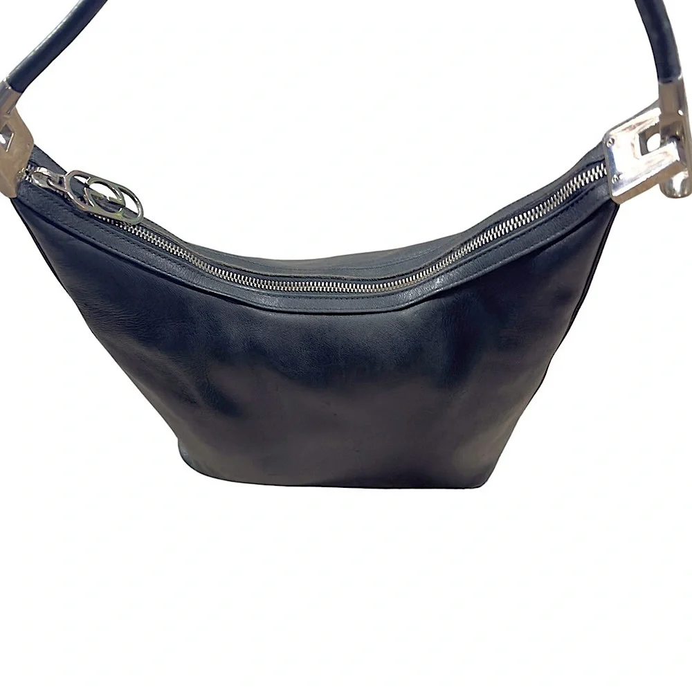 GUCCI 1997 TOM FORD ERA Smooth Black Calfskin‎ Leather Hobo 3814 w/ GG DustBag - Picture 4 of 13